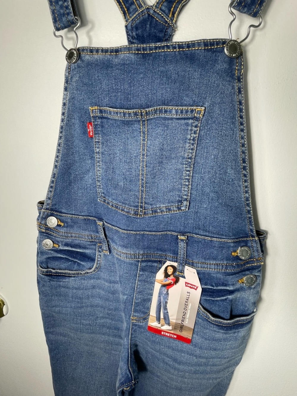 Levi's Girls Denim Overalls Blue Size 12 Stretch Adjustable Straps Pockets NWT - Picture 7 of 15
